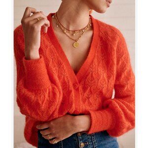BEST Sezane Marlow Jumper Red Sweater Cardigan French Fancy Knit